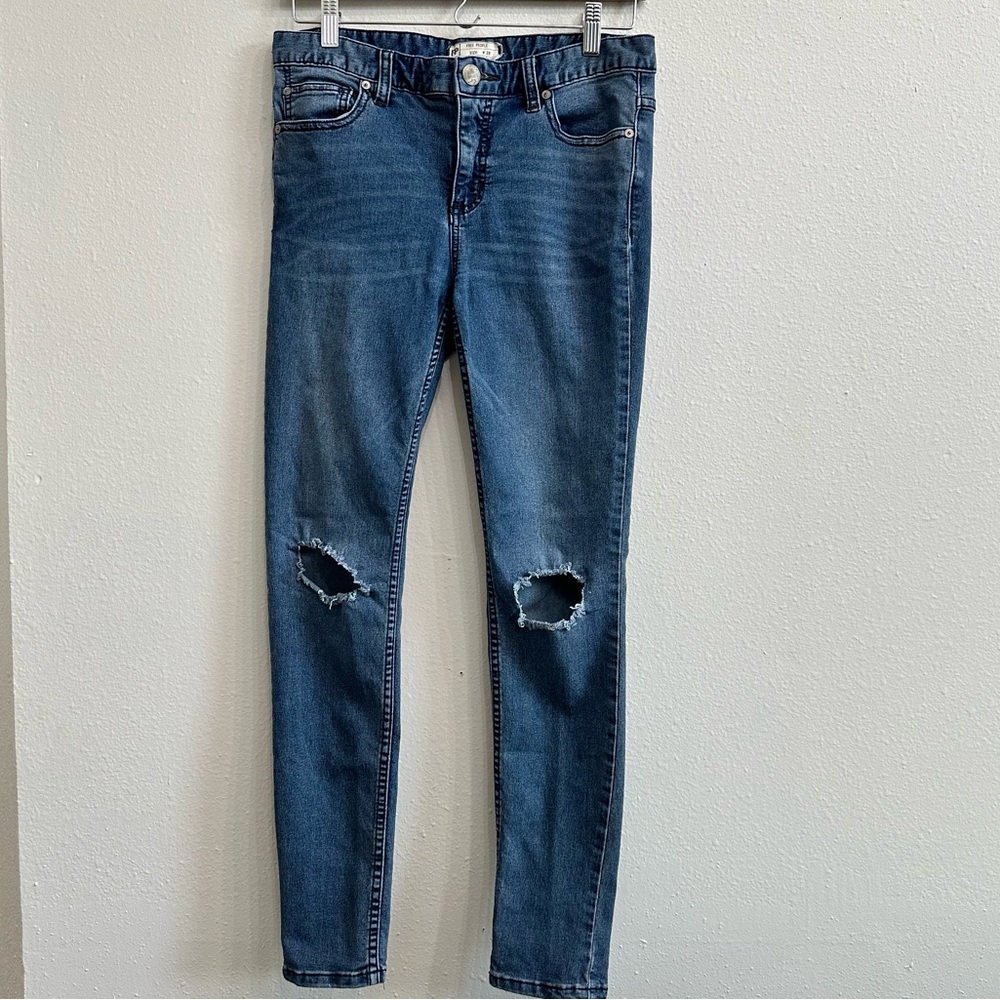 Free People Womens Busted Knee Skinny Jeans Distressed High Waist Size 28